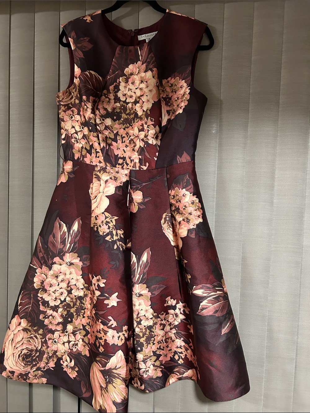 Floral Fit-and-Flare Dress in Burgundy and Blush
